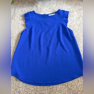 Cobalt Blue Sleeveless Blouse Top with Ruffle Detail sleeves small